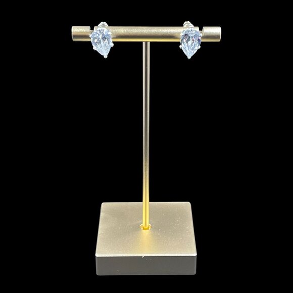 Holiday Glam Pear Cut Stud Earrings Sparkly Silver Gift NYE Coquette Jewelry - Picture 5 of 8